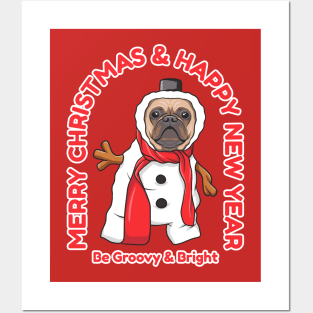 Bulldog dog in snowman costume Posters and Art